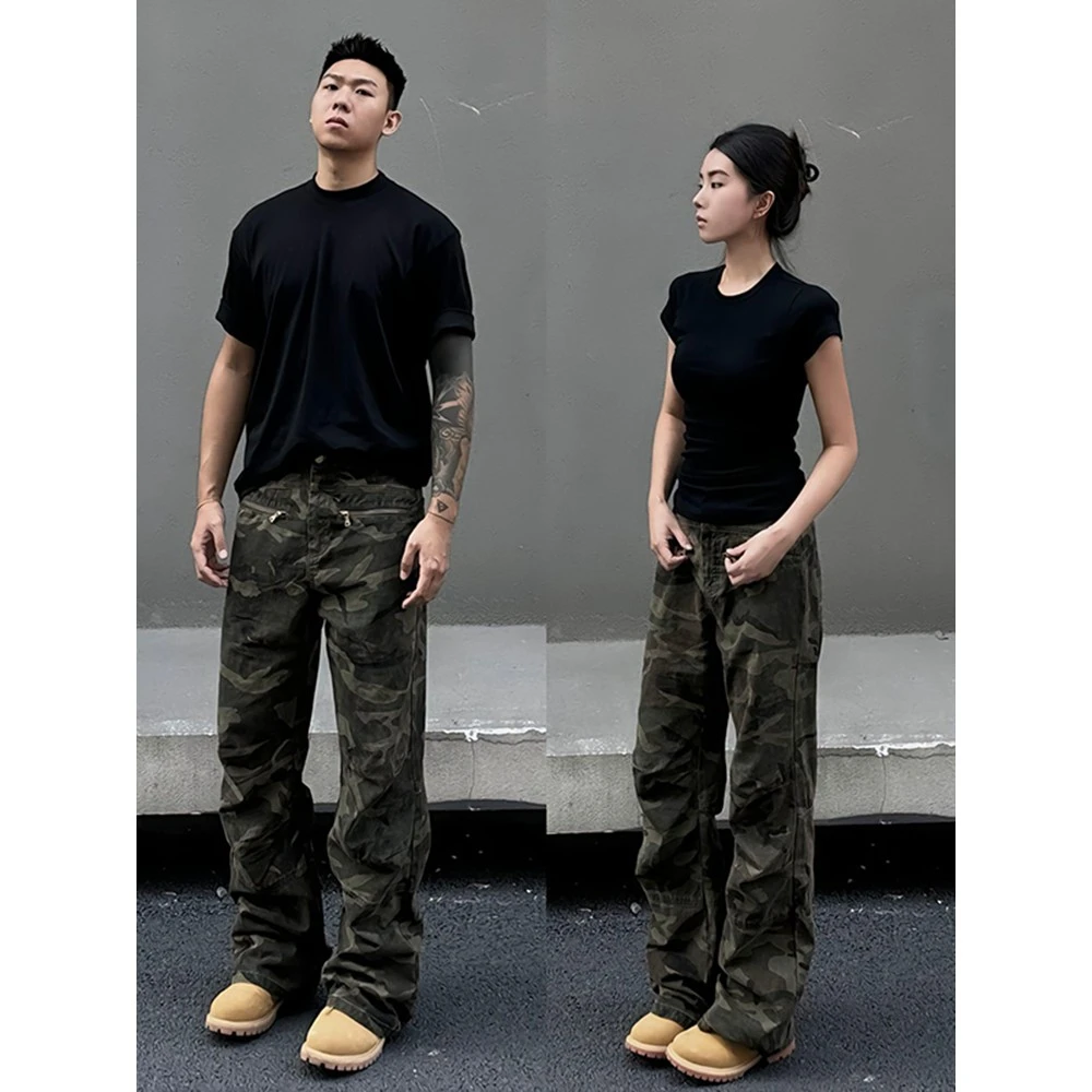 美式复古迷彩工装裤男夏季潮牌情侣装裤子硬汉穿搭直筒休闲伐木裤