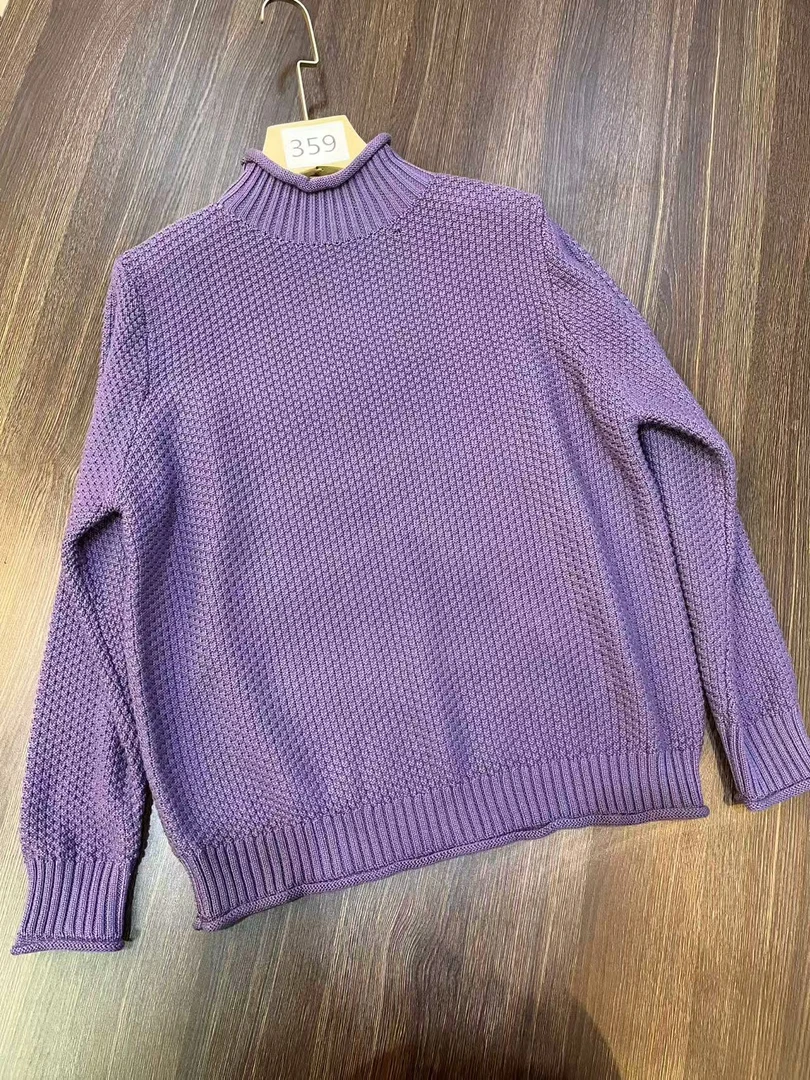 349 紫色长袖套头针织衫女新款大码宽松时尚洋气棉线针织上衣