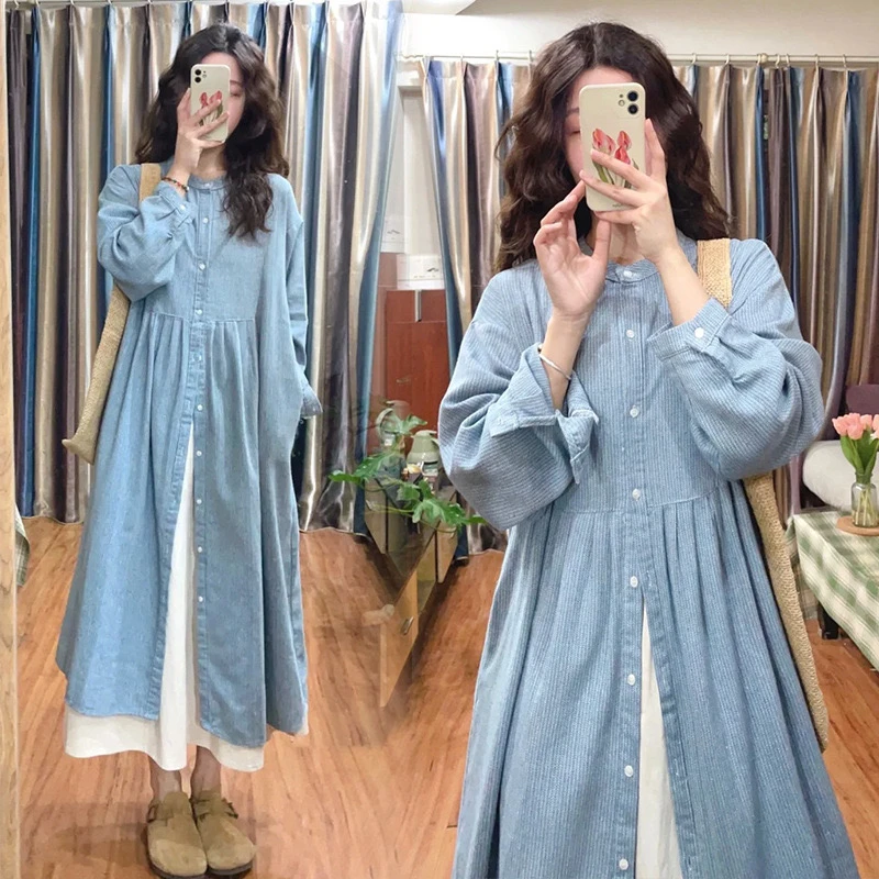 韩版圆领长袖衬衫裙