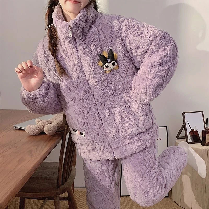 【库洛米2】睡衣女秋冬季新款三层夹棉加绒加厚家居服睡衣套装