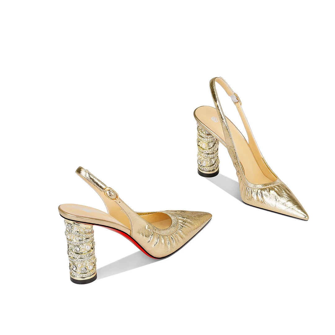 法式浅金高跟鞋女2025夏季新款尖头粗跟名媛气质不累脚百搭配裙子