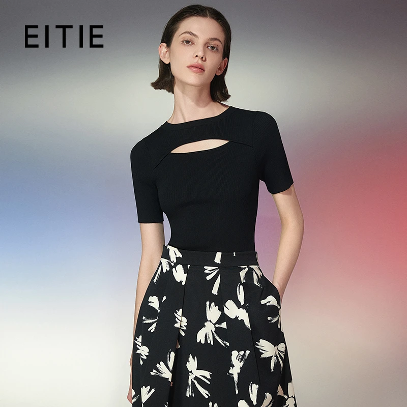 EITIE爱特爱春季新款镂空紧身收腰针织衫上衣7701402