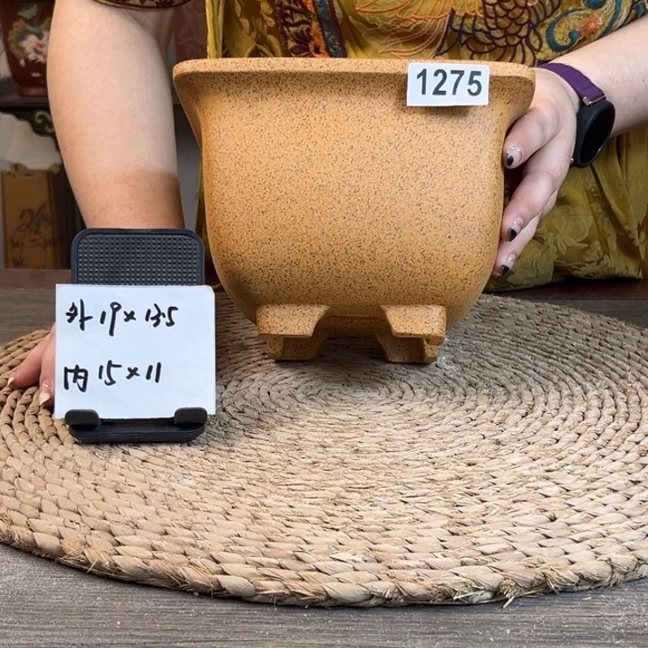 紫砂花盆  柴烧中号仿古四方1275