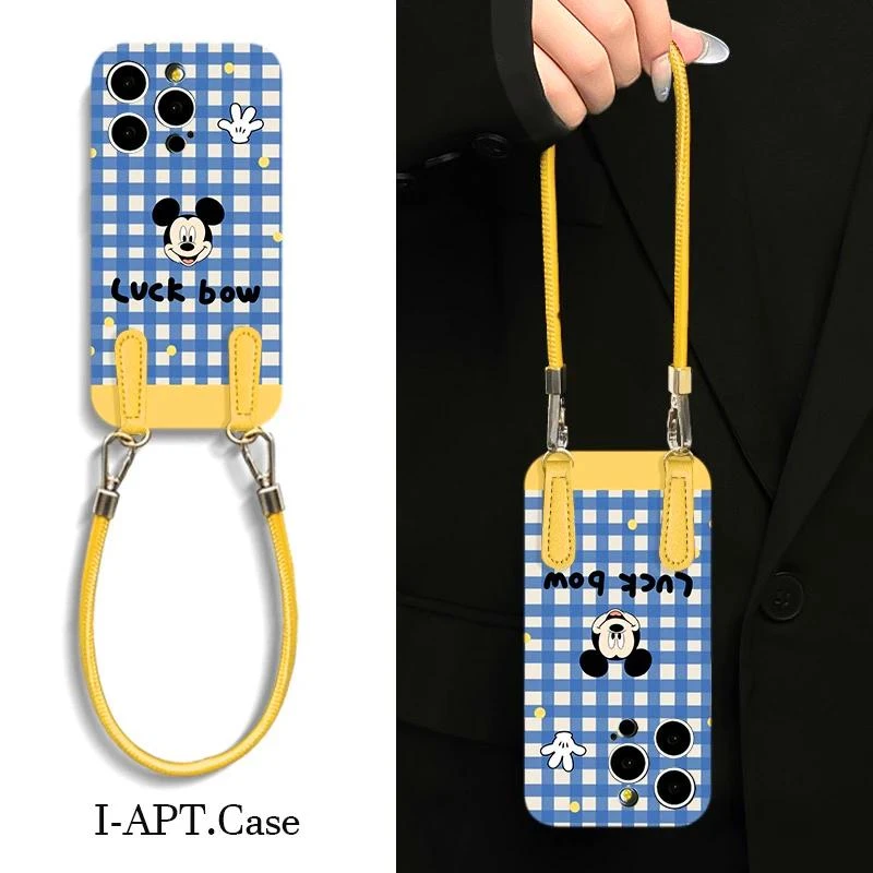 BANCA波点蓝格纹米奇皮绳适用苹果16菲林手机壳华为oppo小米vivo