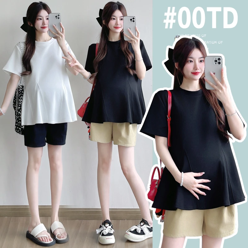 孕妇套装2025新款夏季薄款孕妇娃娃衫短裤两件套洋气时髦孕妇上衣