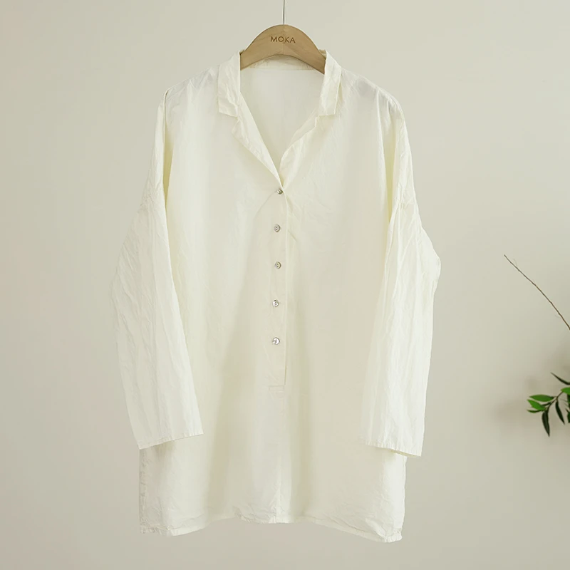 芬兰订单褶皱晒纸感棉质宽松女士衬衫（250147）2605