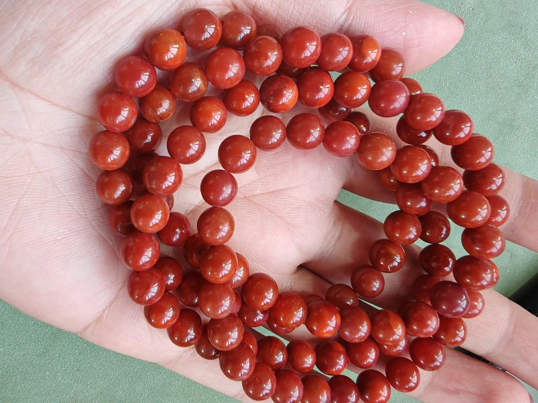 7mm南红108整条火焰纹