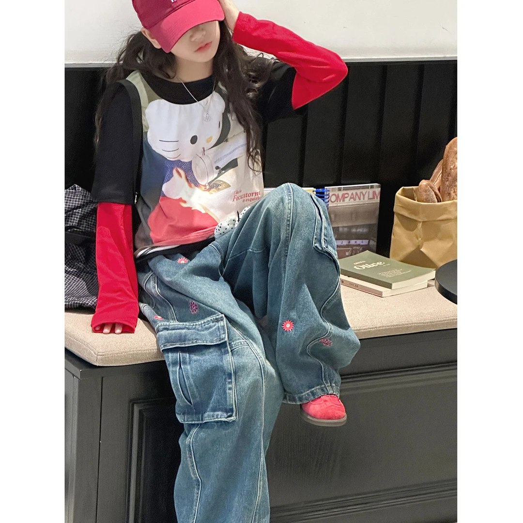 K29783孙小美拼接女童套装2025新款秋装儿童上衣两件套春秋打底衫