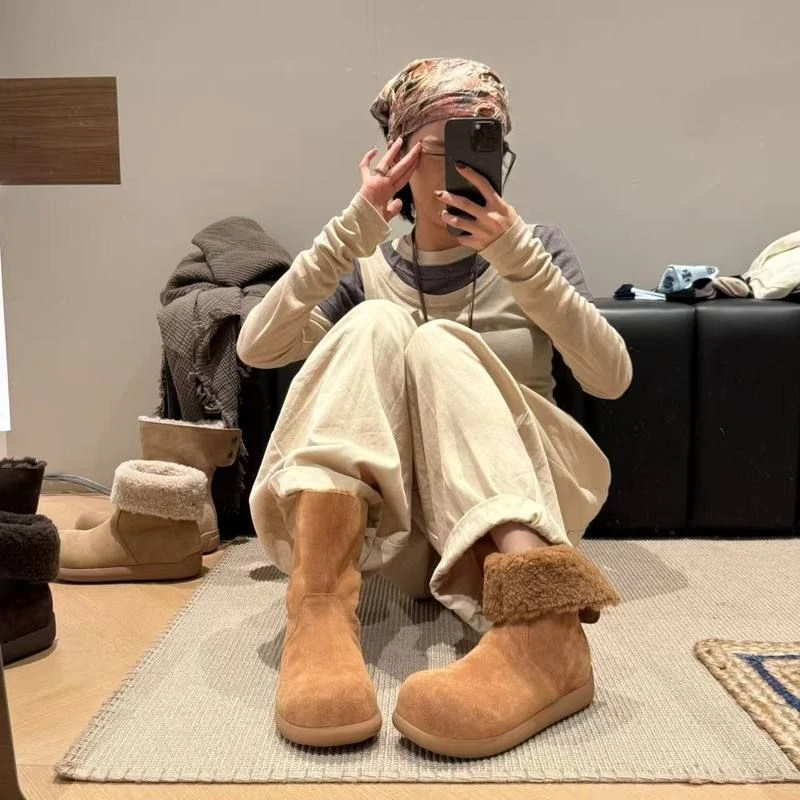 羊绒版冬日小暖炉2025新款土豆头韩版加绒两穿高帮棉靴雪地靴女