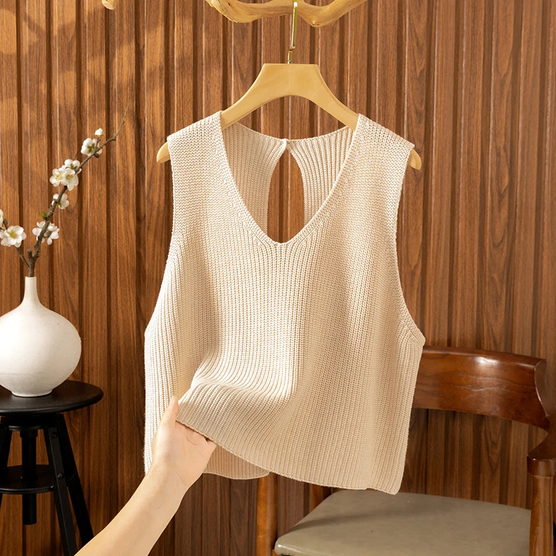 品牌折扣系绳针织马甲女春夏薄款马夹宽松休闲百搭叠穿坎肩背心
