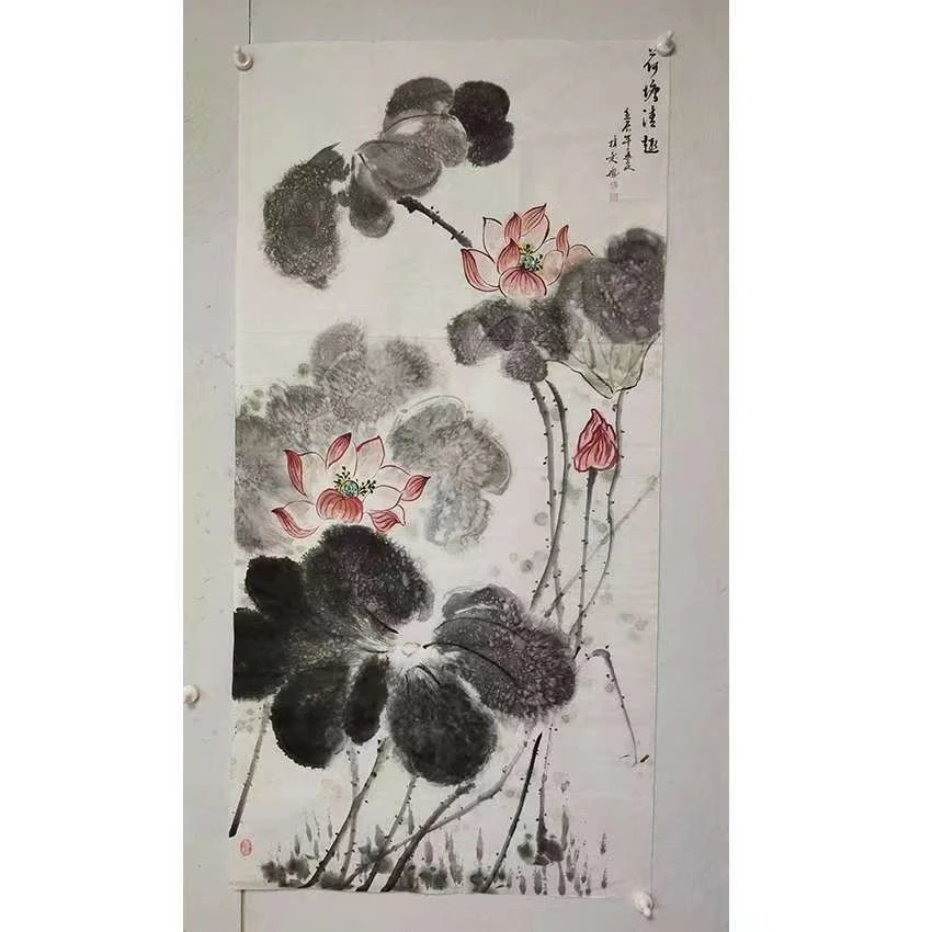2998  纯手绘老字画《雁归苇荡情悠悠》中堂  尺寸 137×68