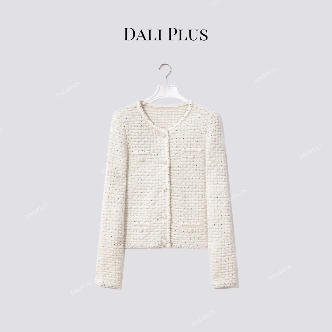 DALI PLUS100绵羊毛钻石针织” 重工单排扣长袖开衫外套-D5MM2662