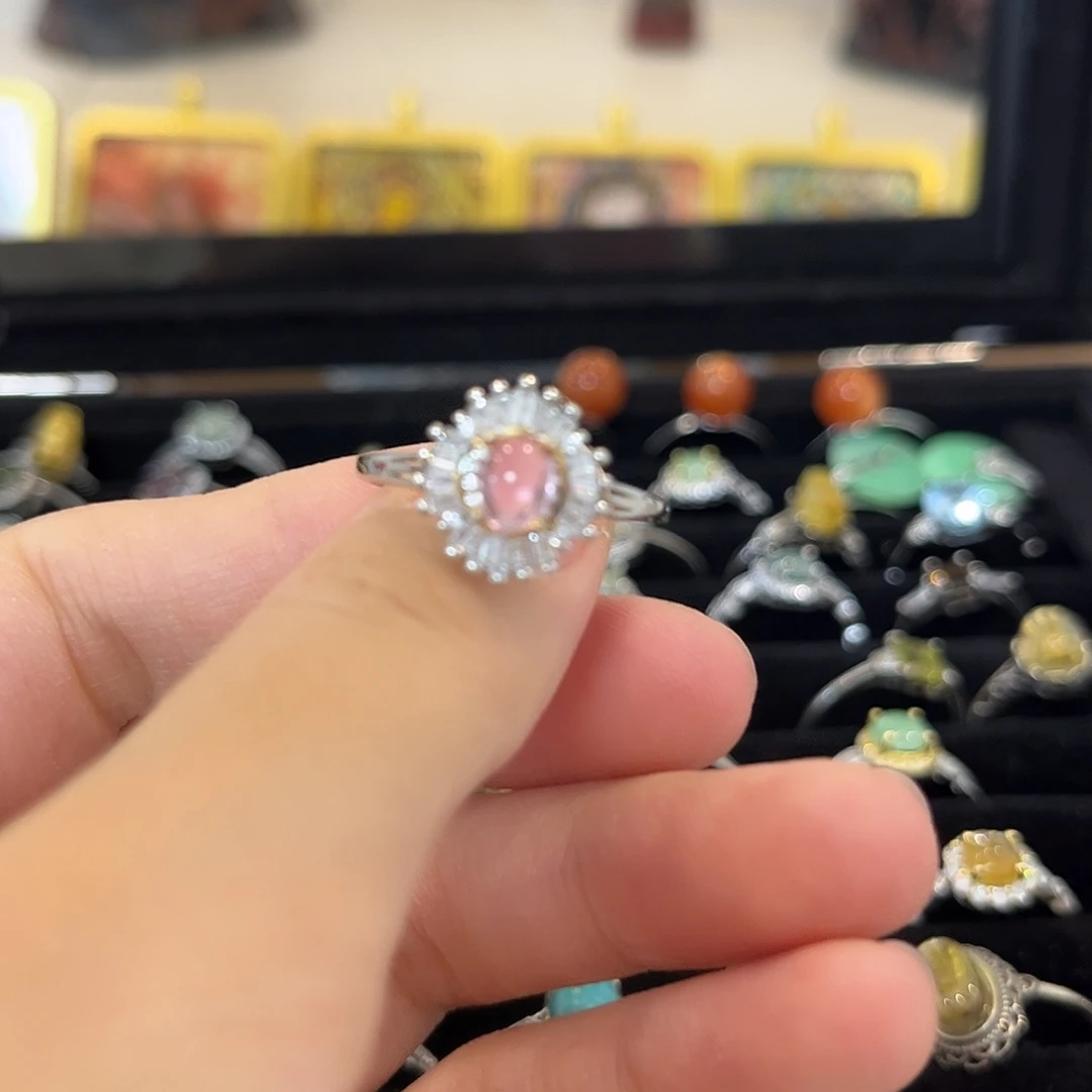 碧玺银S925镶嵌戒指矿坑