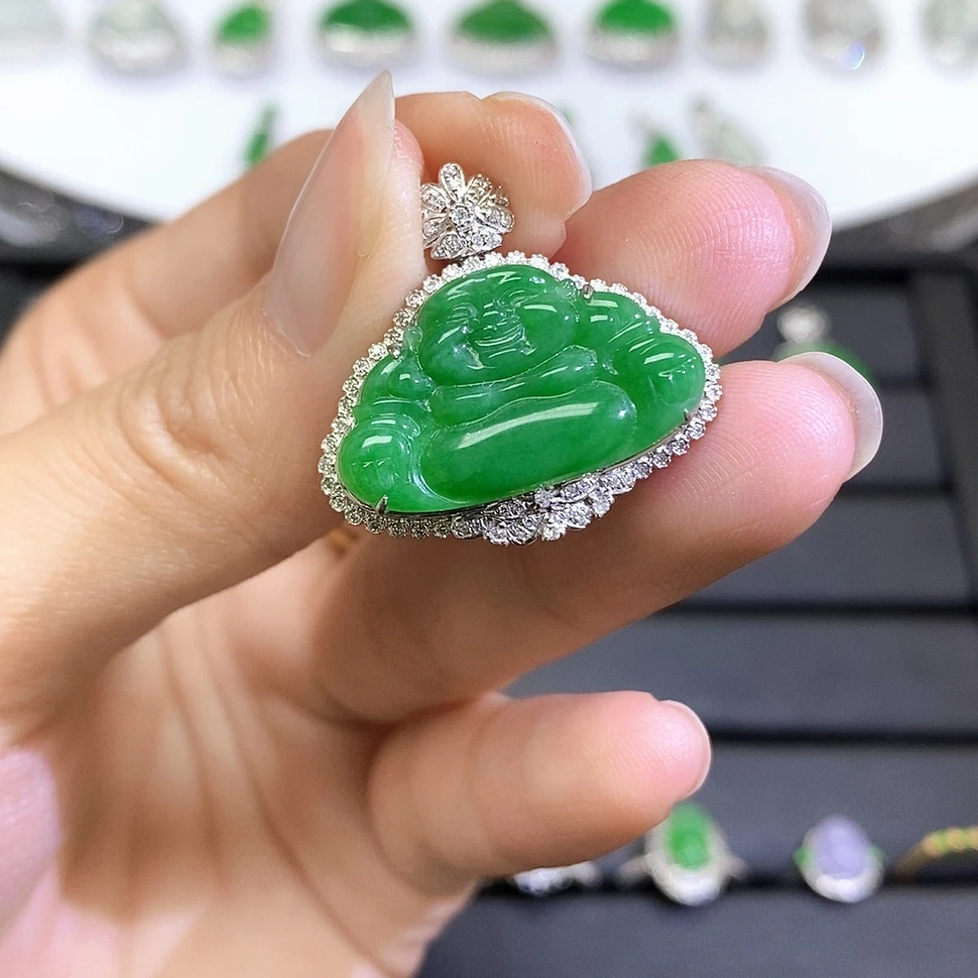 翡翠18K金镶嵌吊坠(不含链)