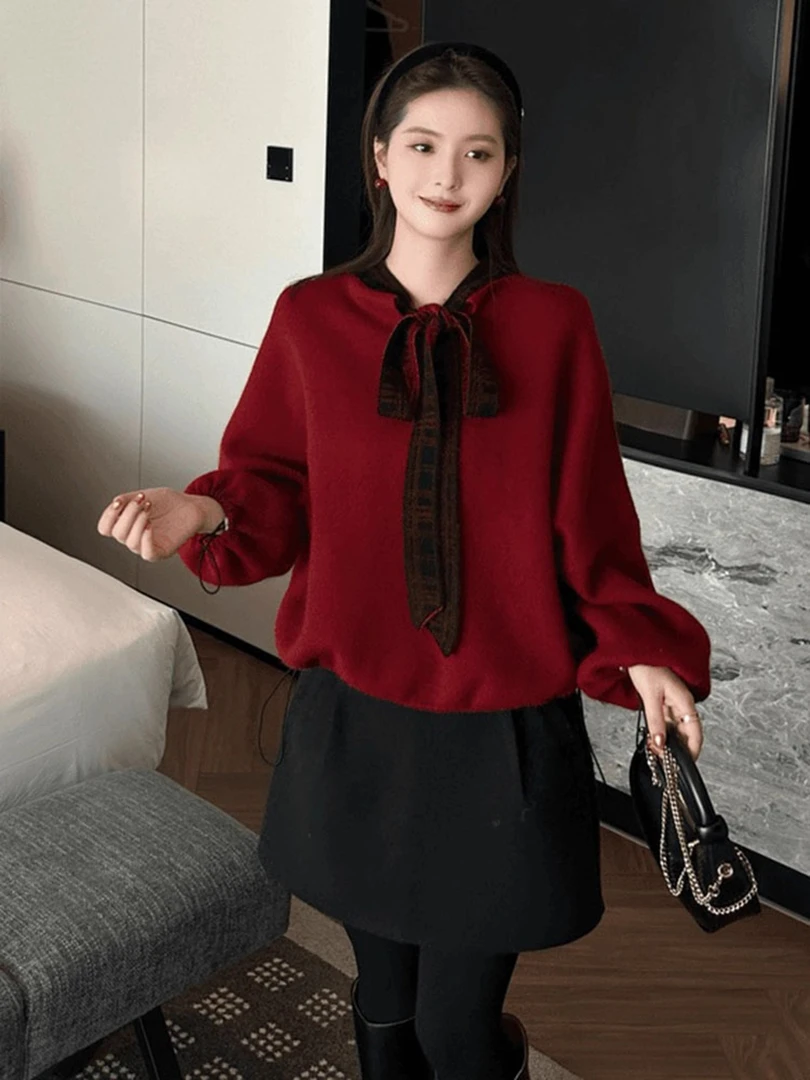 巨好看的轻熟上衣韩系小众不撞款高级感独特漂亮红色休闲针织衫冬
