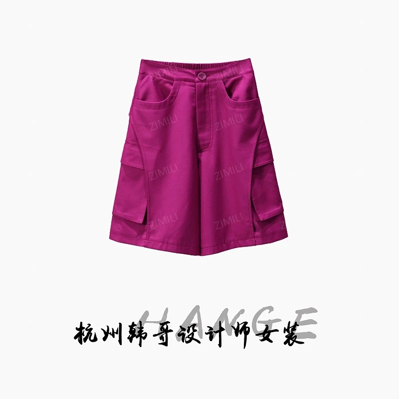 【韩哥女装】欧货设计师款火龙果色工装风高腰高克重短裤9212-H2