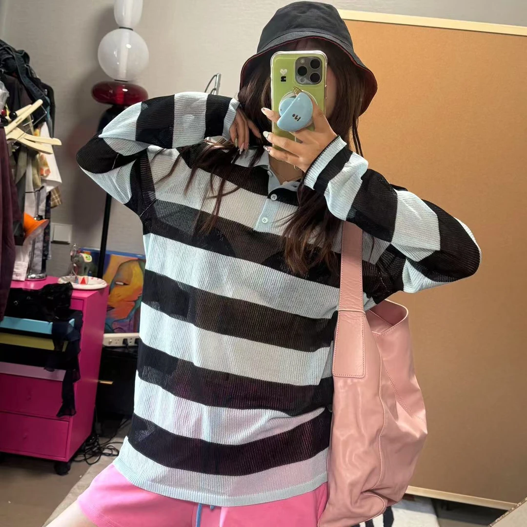 美式Polo翻领透视T恤