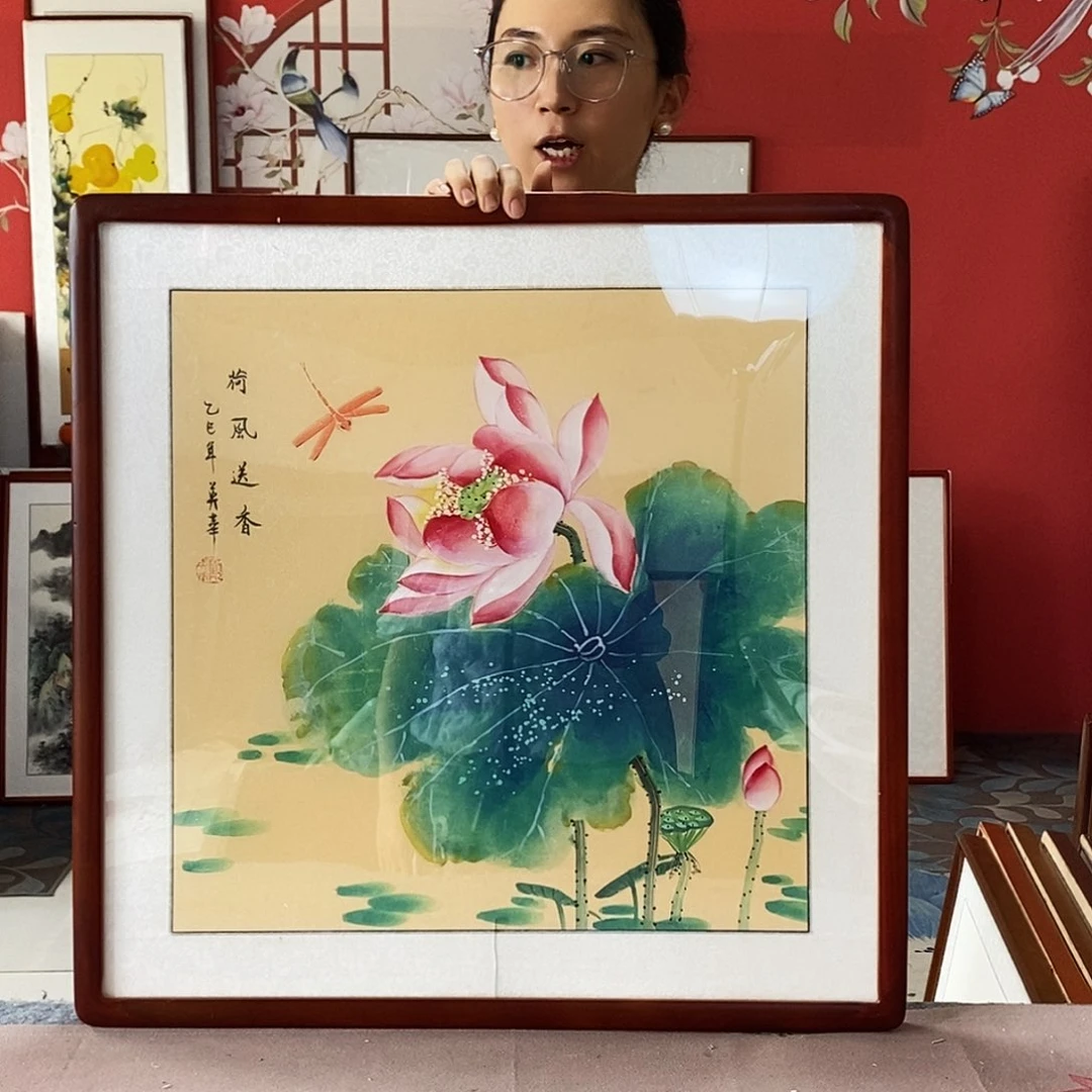 国画手写手绘带框包邮62✖️62国画作品