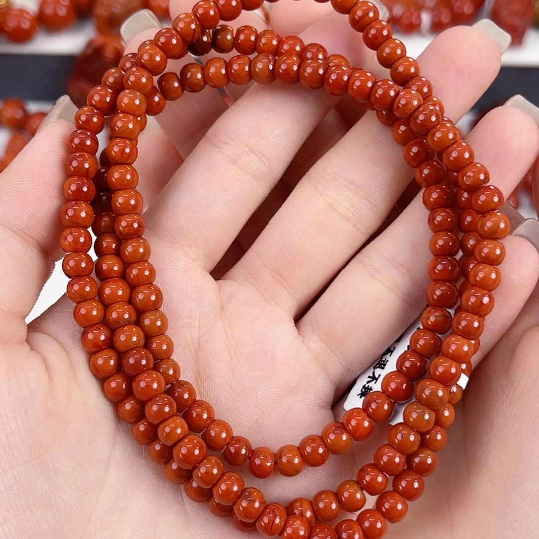 南红玛瑙未镶嵌瓦西柿子红满肉5mm多圈