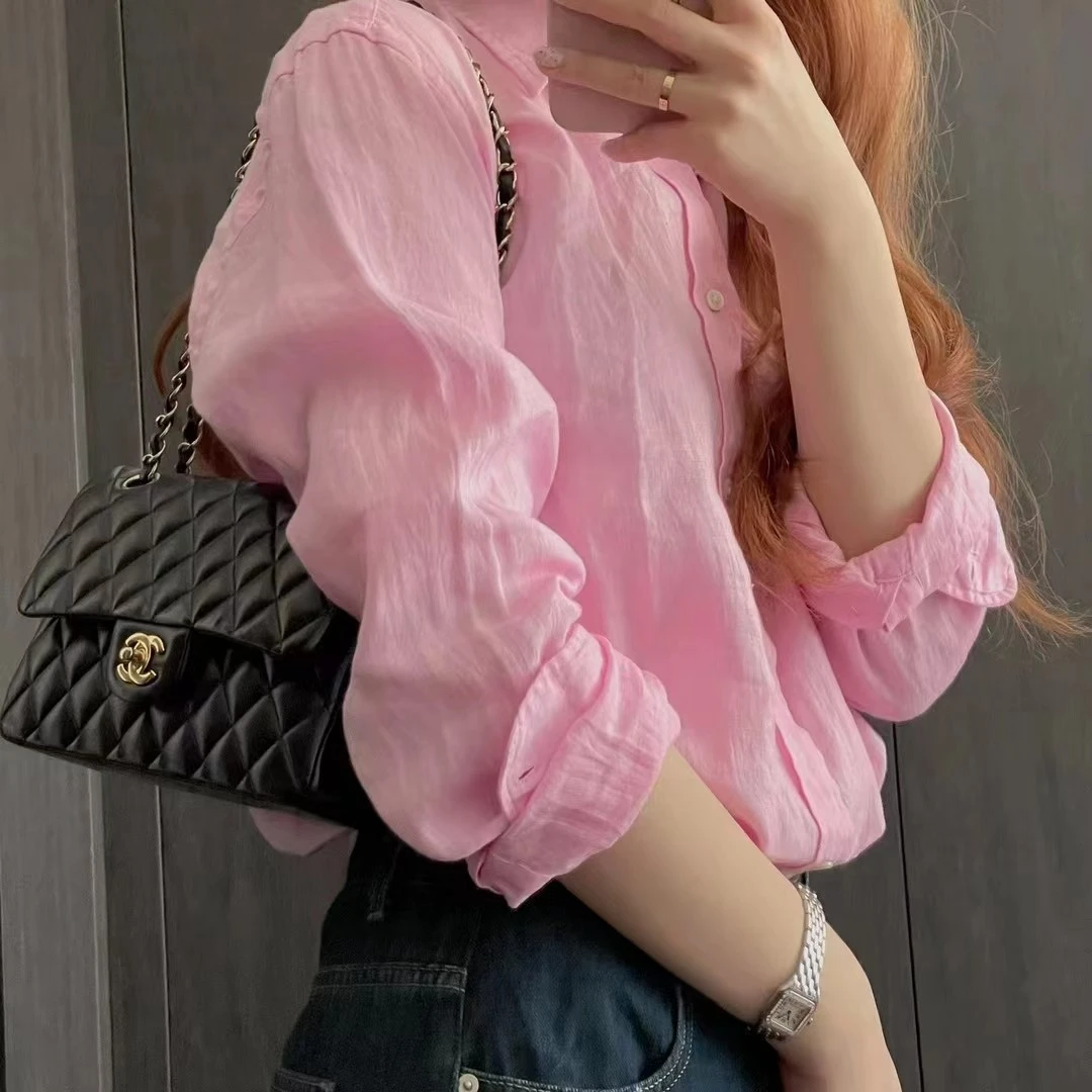 【厂家福利】RL拉夫小马标纯亚麻衬衫女高级感长袖法式宽松开衫防晒