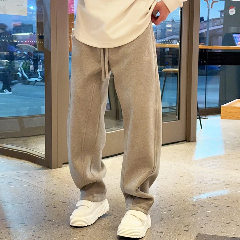 冬季新款奥粒绒重磅刺绣运动休闲裤男士大码宽松阔腿卫裤百搭长裤