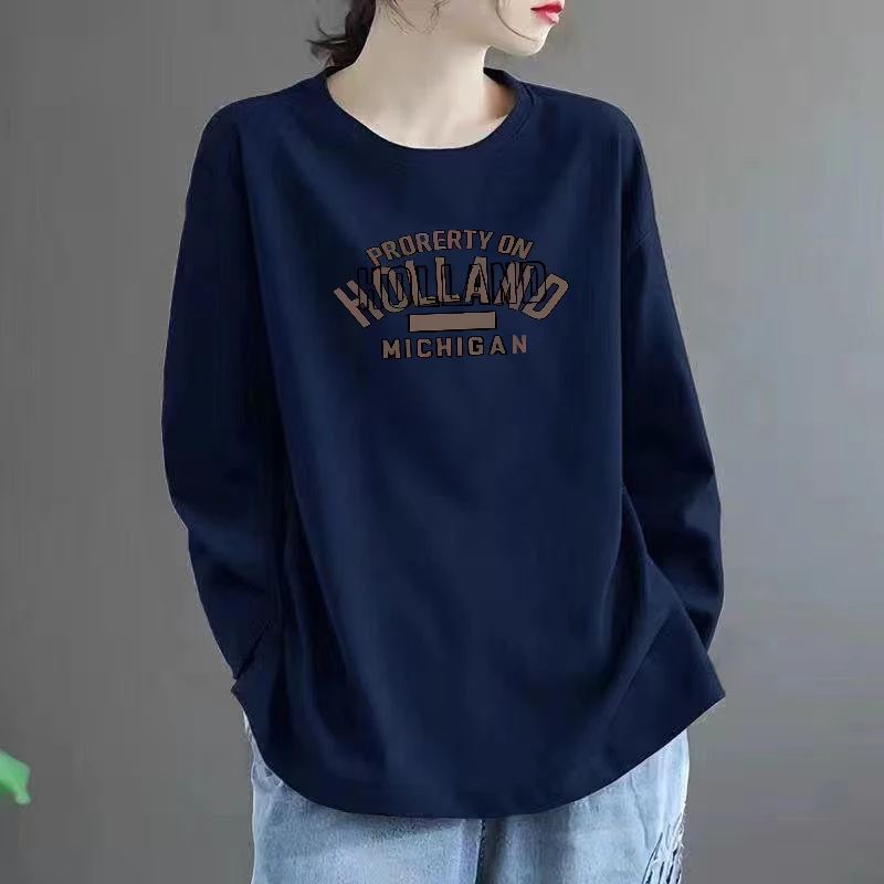 清仓捡漏～100%纯棉时尚宽松T恤女长袖秋冬休闲打底衫减龄气质上