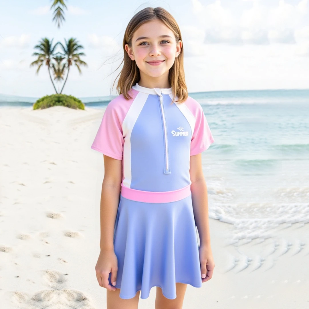 女孩儿童女泳装泳衣速干ins裙子套装女神长袖时尚短袖新款夏季