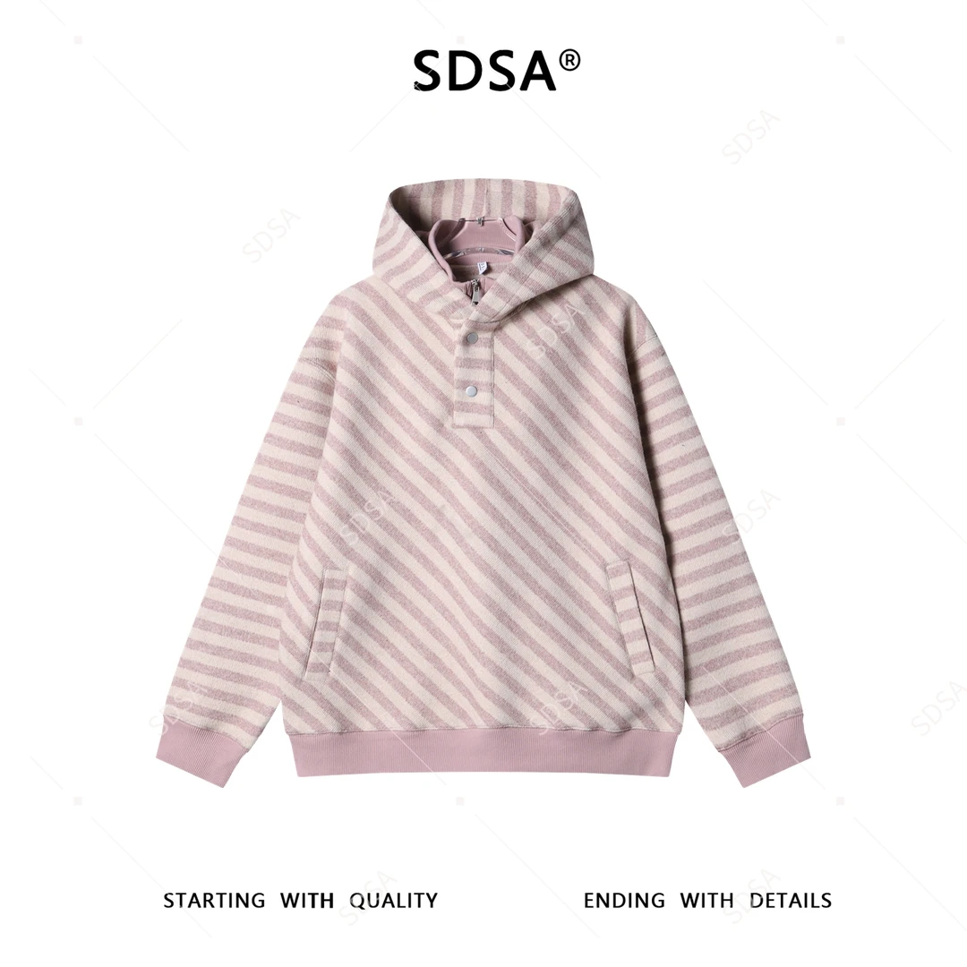 SDSA男士秋冬新款痞帅男装韩版撞色斜纹按扣立领连帽卫衣百搭时尚