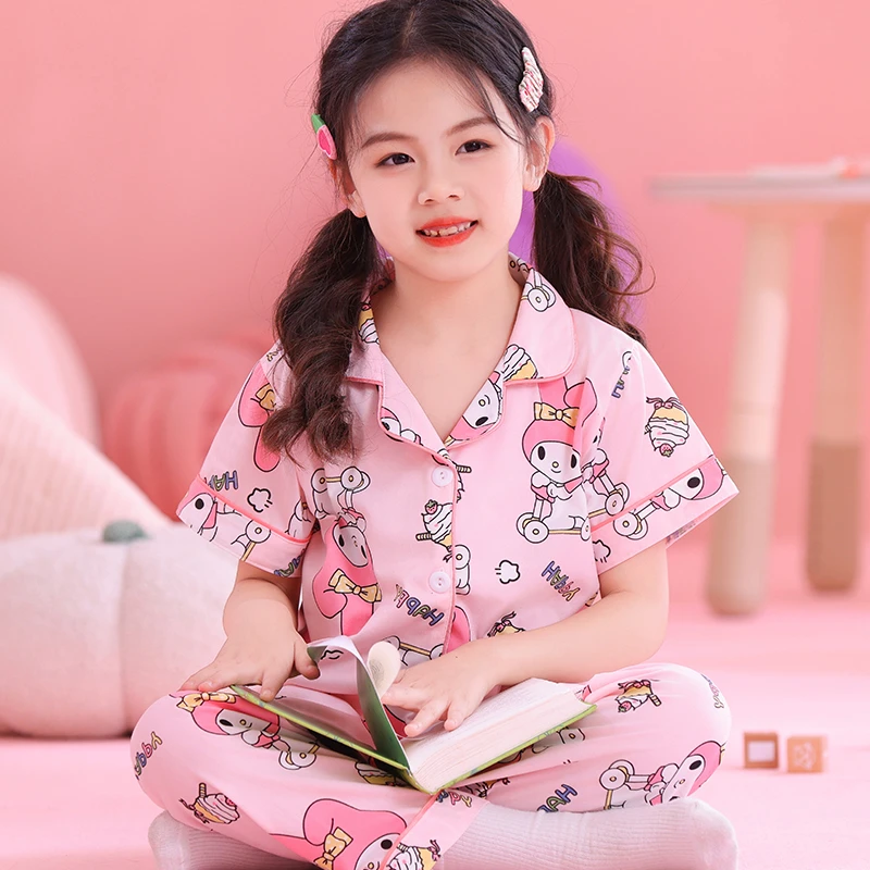儿童睡衣春夏季卡通薄款中大童女短袖长裤半袖女孩初中学生家居服