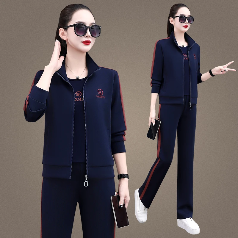 恩狐春秋时尚休闲运动套装2025春季新款减龄显瘦妈妈装三件套