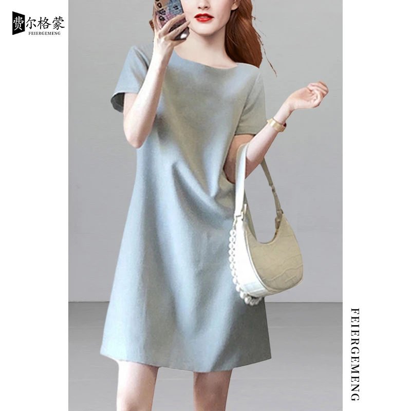 2025年夏季新款气质纯色裙子高档简约灰色修身大码赫本风连衣裙