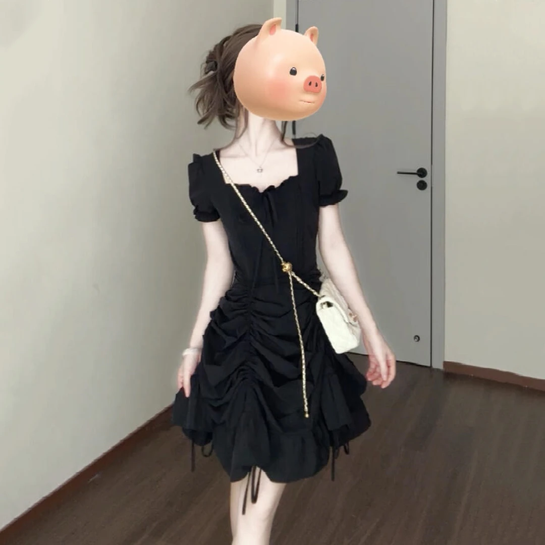 法式赫本风黑色连衣裙夏季2025新款轻奢高级小众女装收腰显瘦长裙