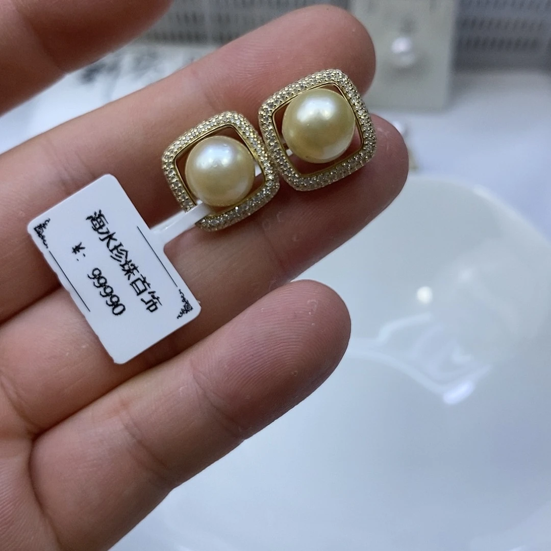 银S925镶嵌海水珍珠耳饰