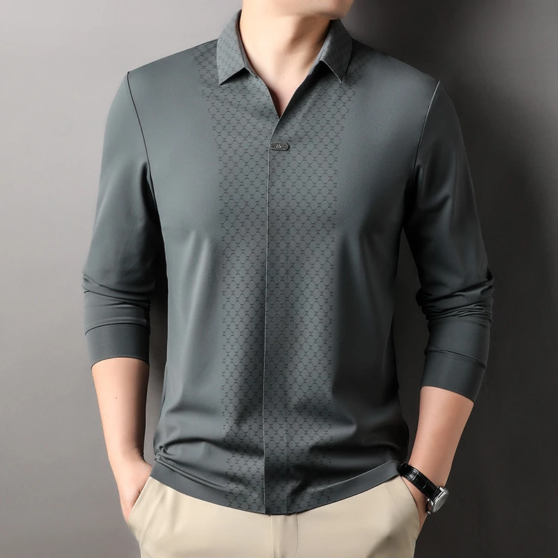 Louis Fordea路易弗狄/宽松锦氨无痕男时尚印花男士锦氨冰丝POLO