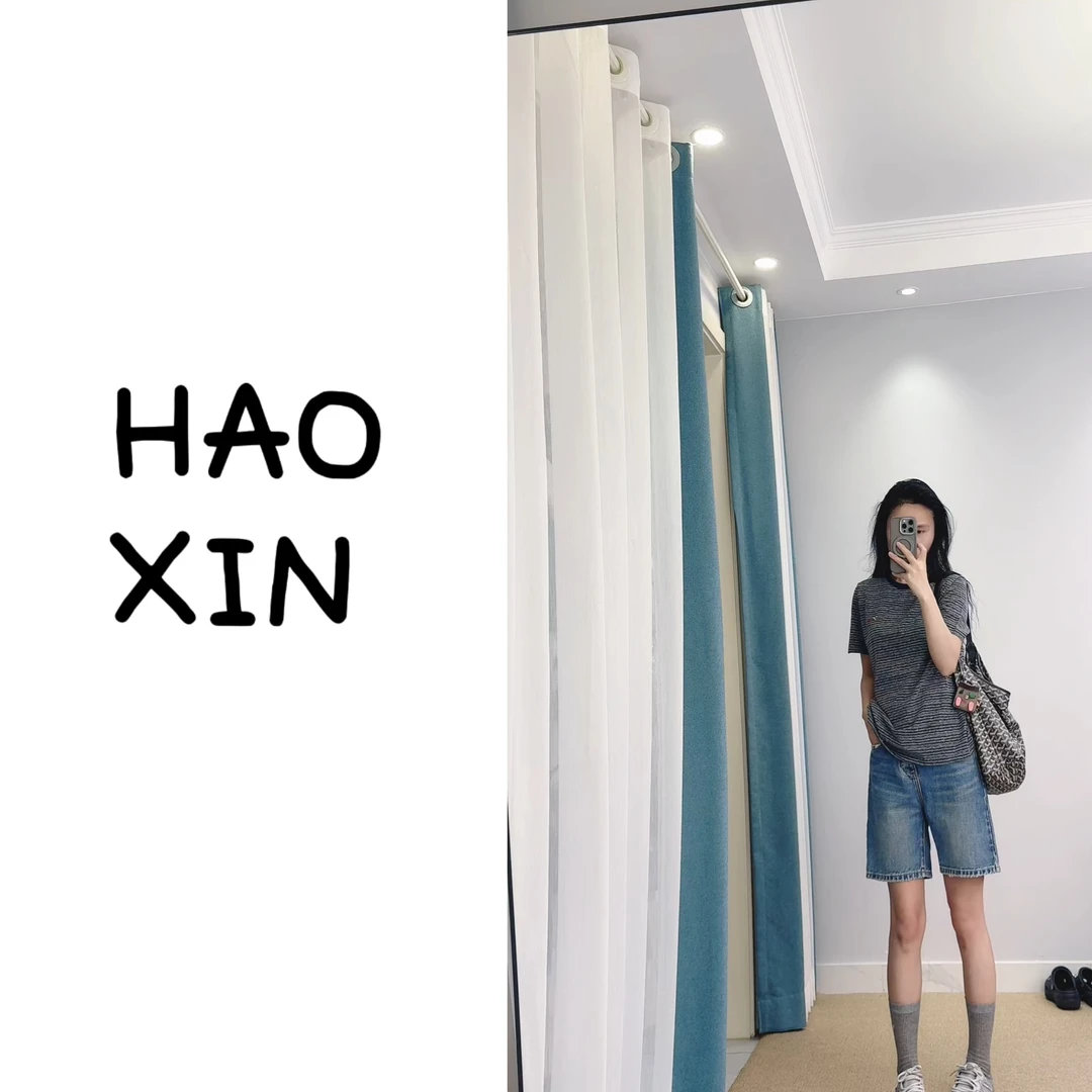 HX《平行线》麻感撞色条纹正肩短袖上衣