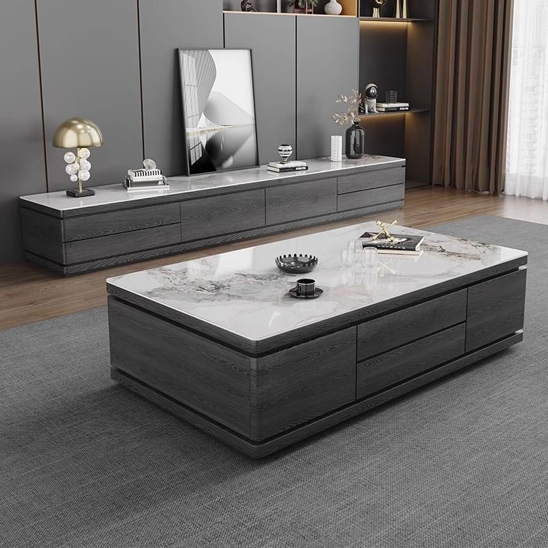 2025岩板轻奢茶几电视柜组合高简约现代小户型极简方形客厅家用