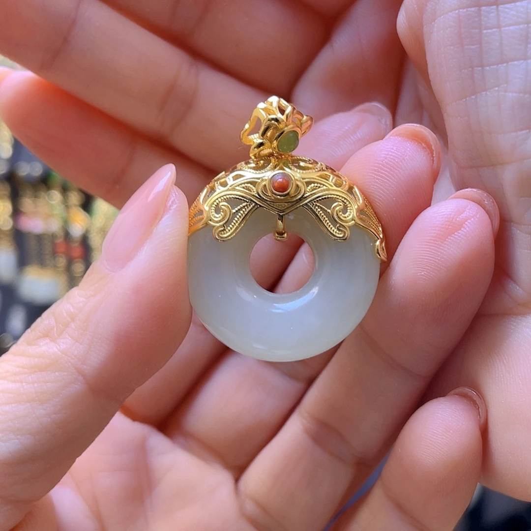 和田玉银S925镀金镶嵌颈饰