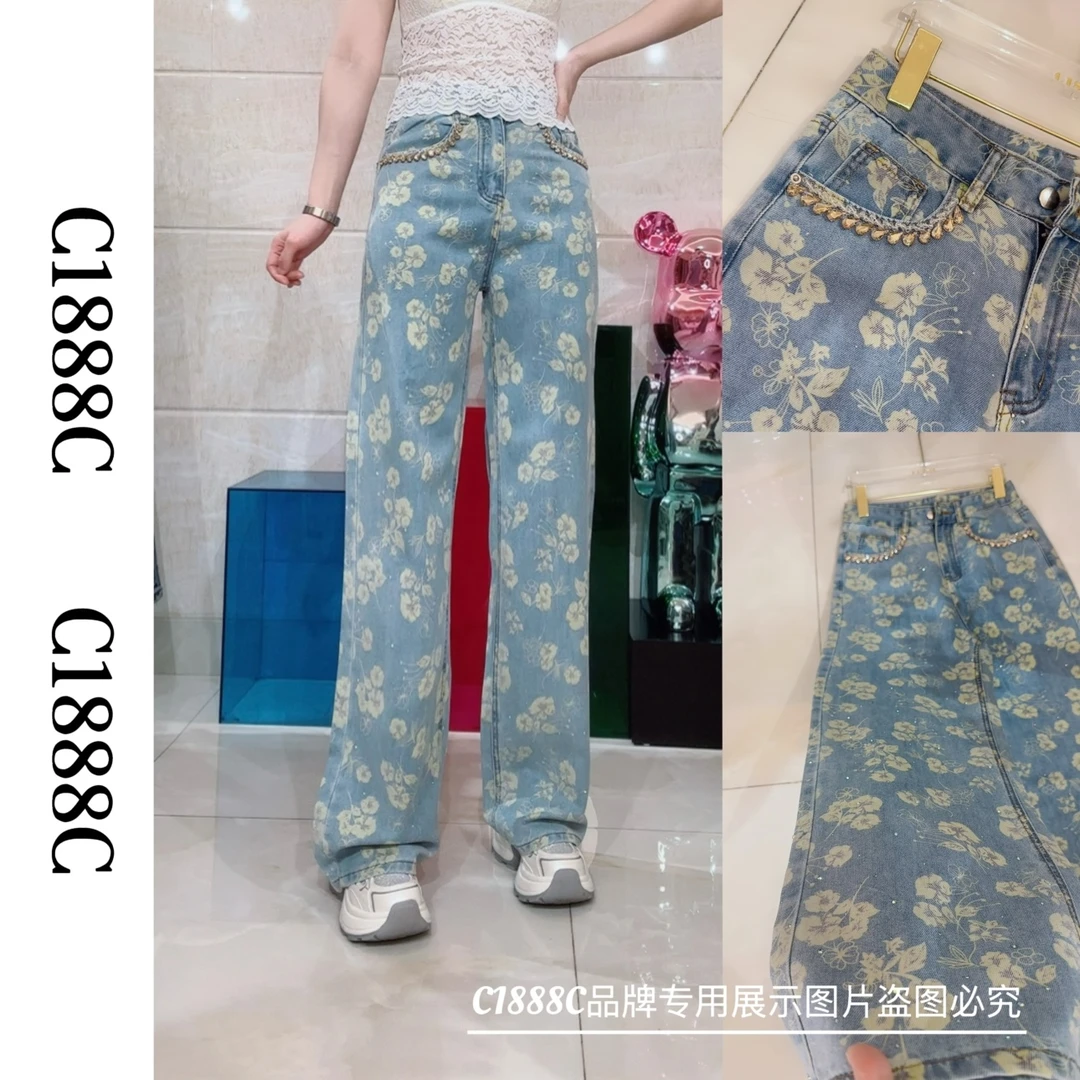 2437#C1888C品牌正品高端订制重工直筒牛仔裤