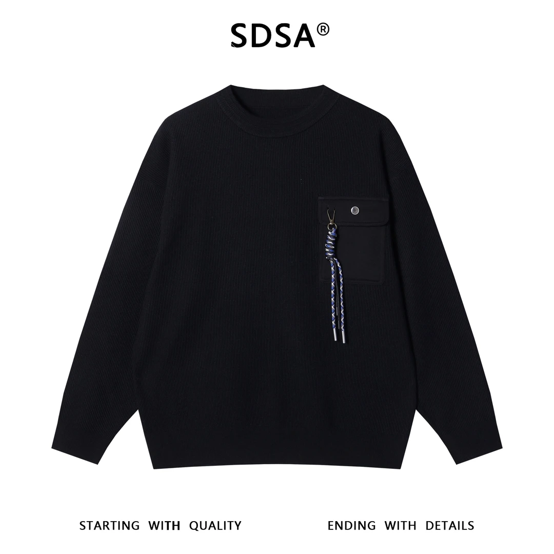 SDSA男士秋冬新款痞帅男装设计师纯色小众设计领口毛衣百搭针织衫