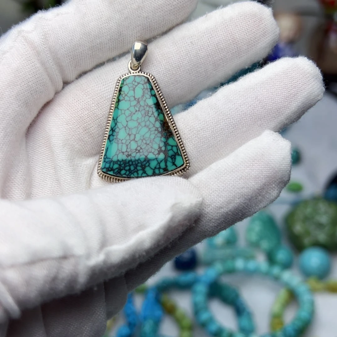 绿松石珠宝奇石银S925镶嵌刹**华