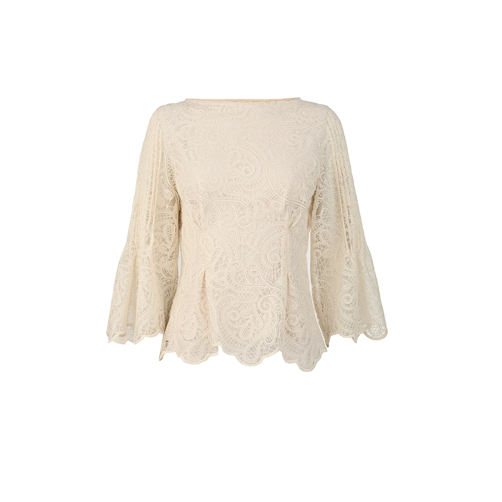 S·DEER圣迪奥长袖针织蕾丝时尚百搭秋季镂空设计师上衣S253Z3205