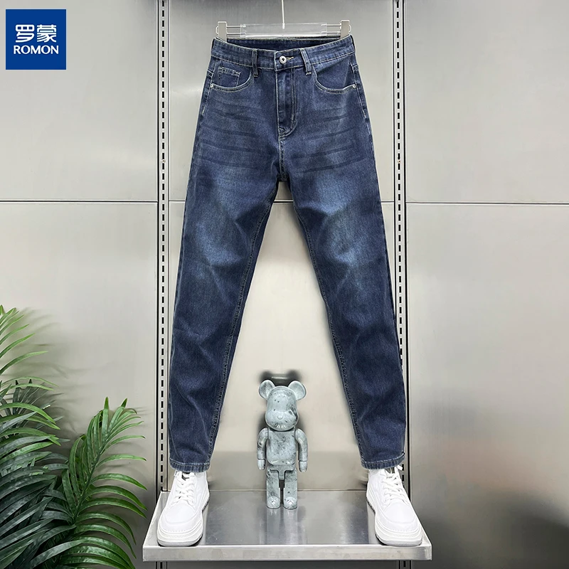 罗蒙新款高端直筒牛仔裤男宽松秋冬季男裤厚款中老年爸爸裤子休闲