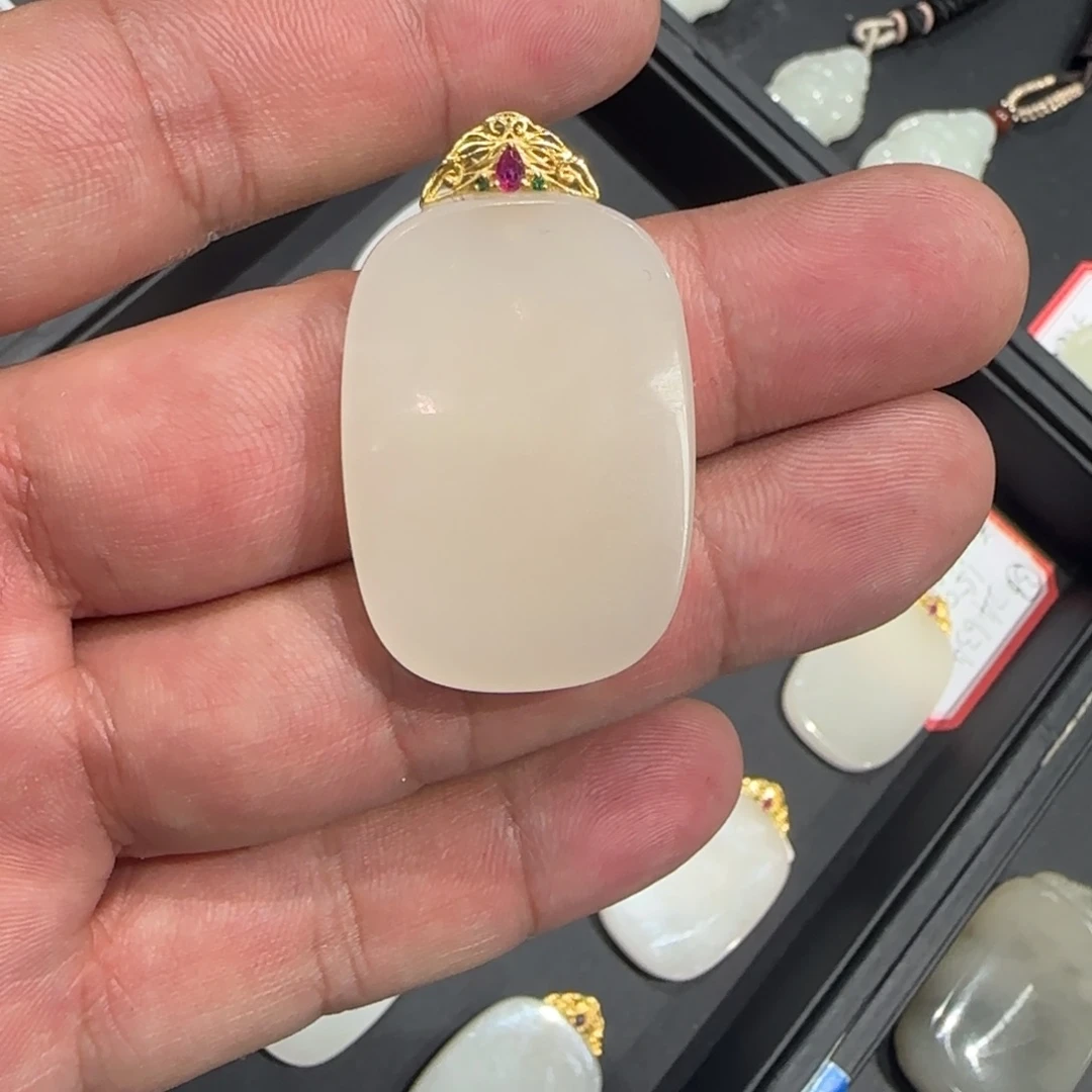 和田玉（白玉）18K金镶嵌手链