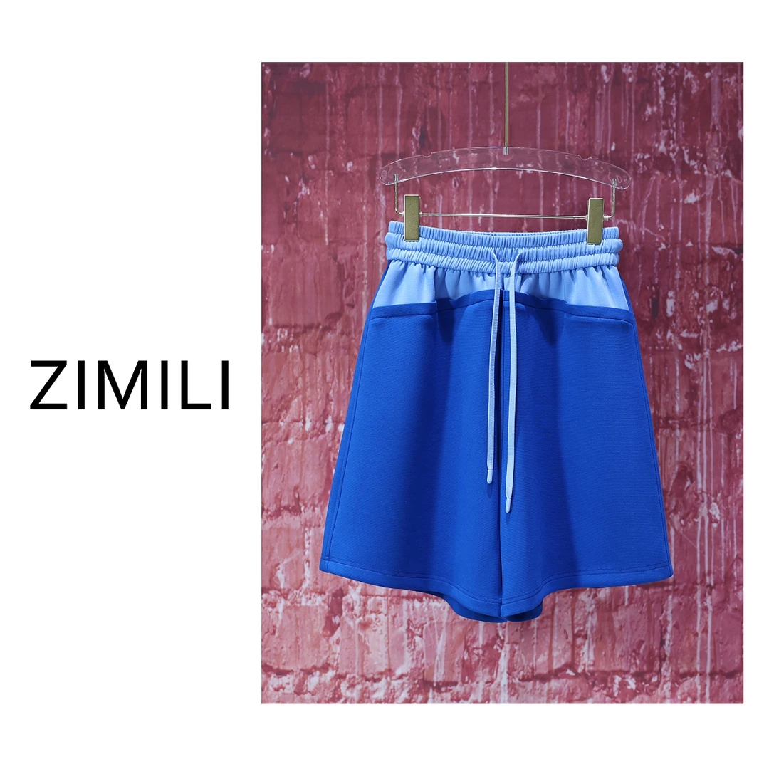 【亮哥女装】2025欧版小众克莱因蓝拼接浅蓝腰头休闲重工短裤7926