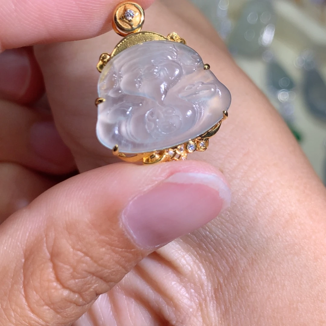 翡翠18K金镶嵌吊坠(不含链)财神