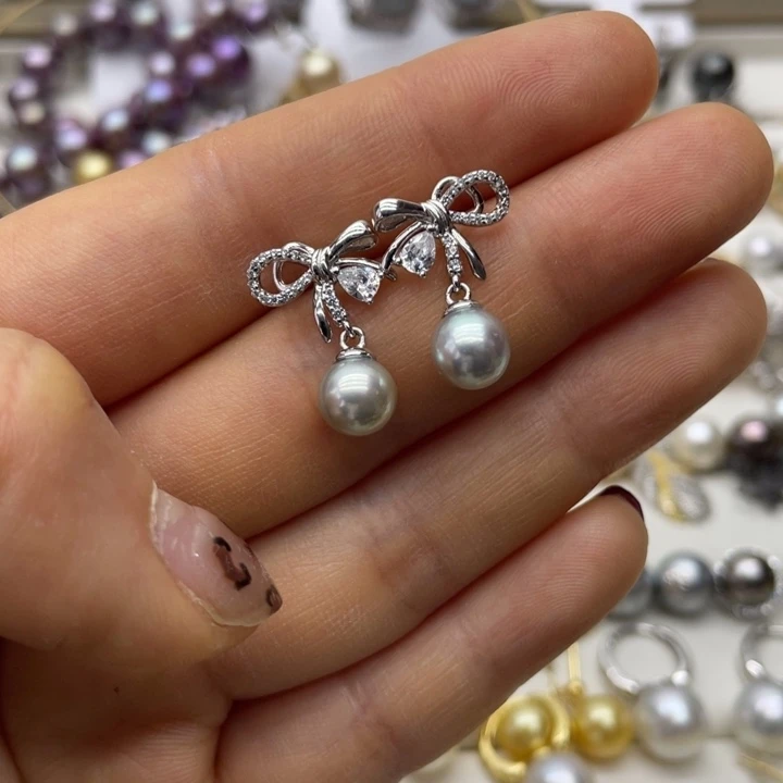 海水珍珠耳饰银S925镶嵌