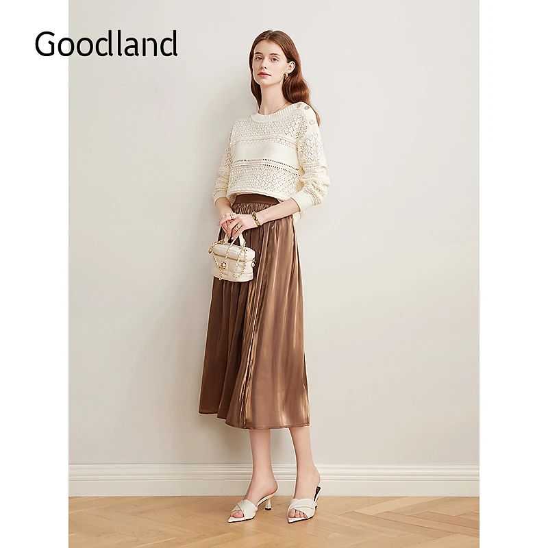 Goodland美地2025春季新款欧若假日风法式花纹帆船领落肩毛毛衣