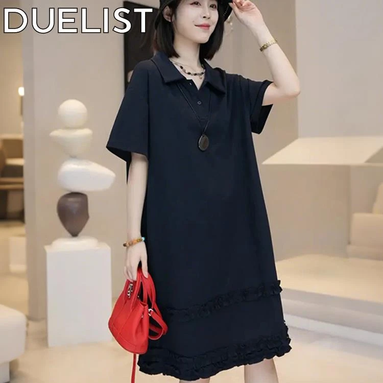DUELIST韩版休闲宽松翻领连衣裙女夏季新款洋气减龄时尚小众上衣