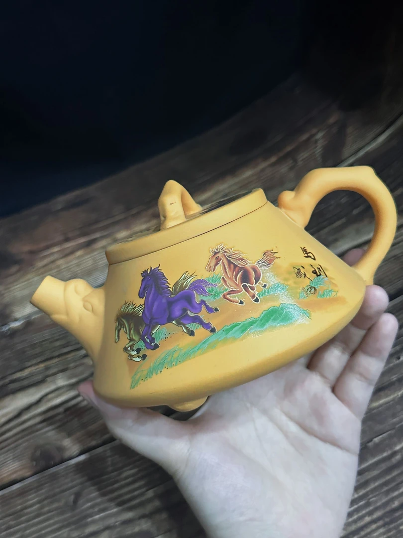 八骏图黄金段段泥紫砂壶茶杯遇热变色可凤鸣断水礼盒大容量送礼