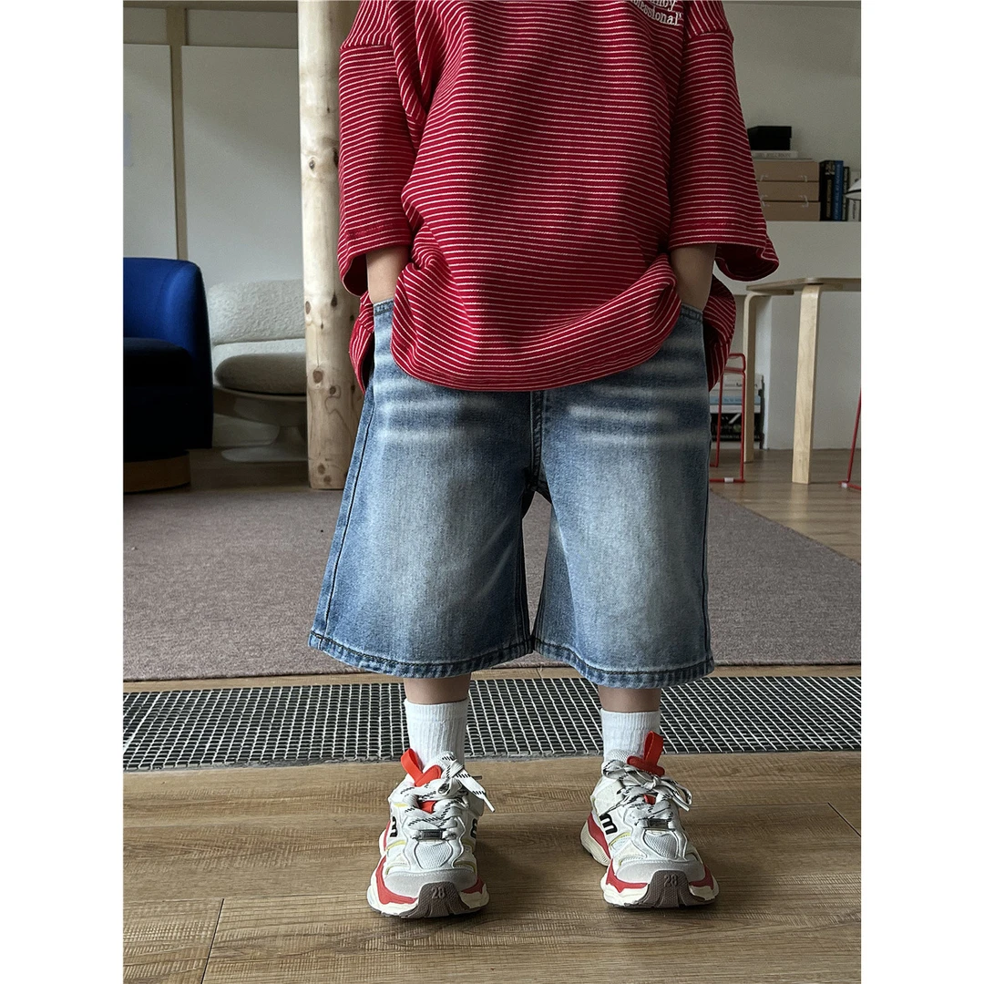 【Tang小白】25童装春夏款儿童牛仔短裤复古潮款猫须洋气牛仔五分裤